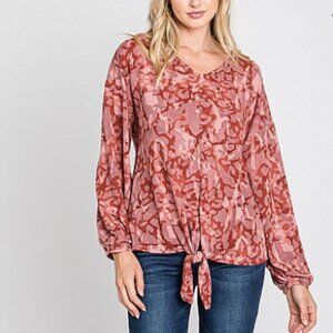 GeeGee Plus Self Tie Multi Print Long Sleeve Top